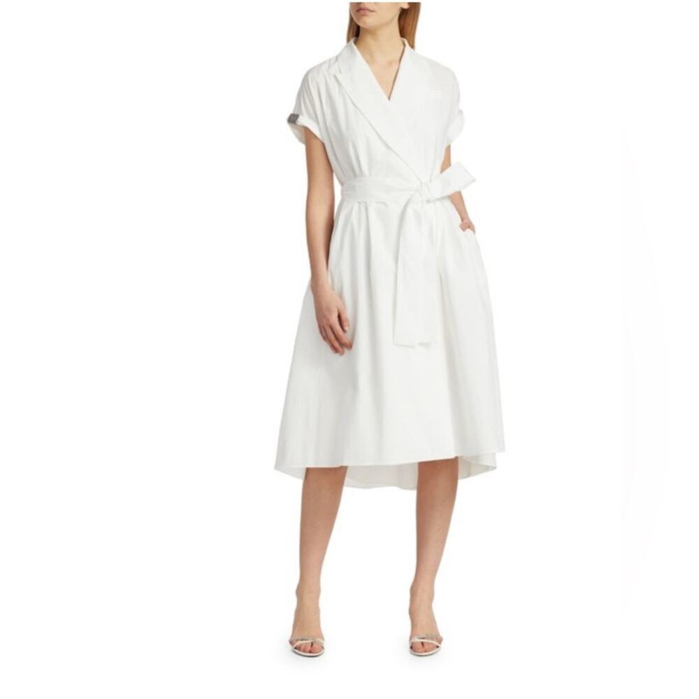 BRUNELLO CUCINELLI Monili-Tab Sleeve Belted Wrap Dress Size: Small